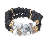 104684, STONE WITH WOOD BEADED MULTI LAYERED STRETCH BRACELET