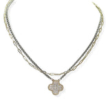 104693, 14K GOLD PLATED, MICRO PAVE CLOVER DESIGNER INSPIRED LAYERED NECKLACE