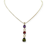 104694, 14K GOLD PLATED, GEOMETRIC CUBIC ZIRCONIA DROP DESIGNER INSPIRED PENDANT NECKLACE