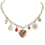 104699, HEART FLOWER CHARM MULTI CHARM NECKLACE