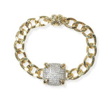 104702, 14K GOLD PLATED, MICRO PAVE CUBIC ZIRCONIA DESIGNER INSPIRED CHAIN MAGNETIC BRACELET