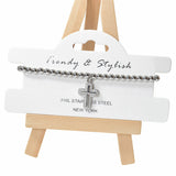 104722, CROSS CHARM STAINLESS STEEL BEADED STRETCH BRACELET