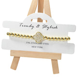 104725, PAVE CLOVER STAINLESS STEEL BEADED STRETCH BRACELET