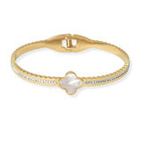 104731, CLOVER DESIGNER INSPIRED STAINLESS STEEL BANGLE BRACELET