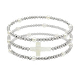 104741, SHELL CROSS MULTI LAYERED BEADED STRETCH BRACELET