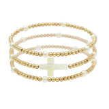 104741, SHELL CROSS MULTI LAYERED BEADED STRETCH BRACELET