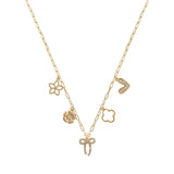 104744, RIBBON BOW MULTI CHARM NECKLACE
