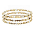 104789, 3 SET, PEARL WITH BALL BEADED MULTI LAYERED STRETCH BRACELET