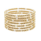104790, 7 SET, PEARL WITH BALL BEADED MULTI LAYERED STRETCH BRACELET