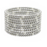 104791, 9 SET, PEARL WITH BALL BEADED MULTI LAYERED STRETCH BRACELET