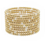 104791, 9 SET, PEARL WITH BALL BEADED MULTI LAYERED STRETCH BRACELET