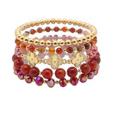 104792, TRIPLE CLOVER ACCENT MULTI LAYERED MIX BEADED STRETCH BRACELET