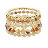 104792, TRIPLE CLOVER ACCENT MULTI LAYERED MIX BEADED STRETCH BRACELET