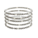 104793, 5 SET, PEARL WITH BALL BEADED MULTI LAYERED STRETCH BRACELET