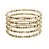 104793, 5 SET, PEARL WITH BALL BEADED MULTI LAYERED STRETCH BRACELET