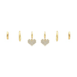 104800, 3 PAIRS PAVE HEART DANGLE & HOOP EARRING SET