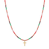 104802, DAINTY CROSS WITH MIX BEADED NECKLACE