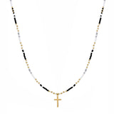 104802, DAINTY CROSS WITH MIX BEADED NECKLACE
