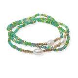 104808, FRESHWATER PEARL WITH DAINTY MIX BEADED MULTI LAYERED STRETCH BRACELET