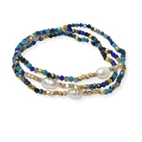 104808, FRESHWATER PEARL WITH DAINTY MIX BEADED MULTI LAYERED STRETCH BRACELET