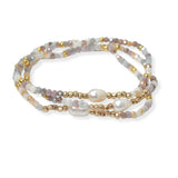 104808, FRESHWATER PEARL WITH DAINTY MIX BEADED MULTI LAYERED STRETCH BRACELET