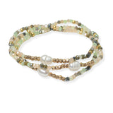 104808, FRESHWATER PEARL WITH DAINTY MIX BEADED MULTI LAYERED STRETCH BRACELET