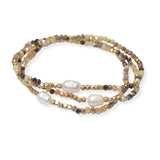 104808, FRESHWATER PEARL WITH DAINTY MIX BEADED MULTI LAYERED STRETCH BRACELET