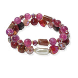 104811, FRESHWATER PEARL WITH RESIN BEADED MULTI LAYERED STRETCH BRACELET