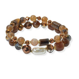 104811, FRESHWATER PEARL WITH RESIN BEADED MULTI LAYERED STRETCH BRACELET