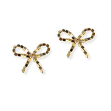 104865, RIBBON BOW BRASS SQUARE BEADED STUD EARRING