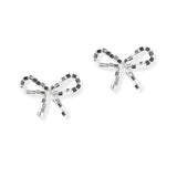 104865, RIBBON BOW BRASS SQUARE BEADED STUD EARRING