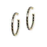 104868, INSIDE OUT HALF BAGUETTE RHINESTONE ROUND HOOP EARRING