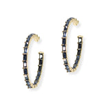 104868, INSIDE OUT HALF BAGUETTE RHINESTONE ROUND HOOP EARRING