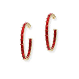 104868, INSIDE OUT HALF BAGUETTE RHINESTONE ROUND HOOP EARRING