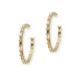 104868, INSIDE OUT HALF BAGUETTE RHINESTONE ROUND HOOP EARRING
