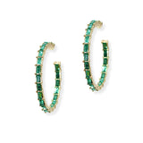 104868, INSIDE OUT HALF BAGUETTE RHINESTONE ROUND HOOP EARRING