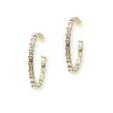 104868, INSIDE OUT HALF BAGUETTE RHINESTONE ROUND HOOP EARRING