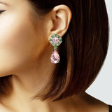 104883, FLOWERY RHINESTONE WITH TEARDROP DANGLE EARRING