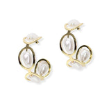 104886, 1" LONG FRESHWATER PEARL OVAL ACCENT HOOP EARRING
