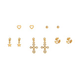 104898, 5 PAIRS PAVE CROSS DANGLE & STUD EARRING SET