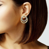 104914, 14K GOLD PLATED, DOUBLE ROUND DESIGNER INSPIRED STUD EARRING