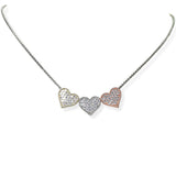 104933, 14K GOLD PLATED, HEART PAVE CUBIC ZIRCONIA SLIDE CHARM DESIGNER INSPIRED NECKLACE
