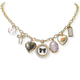104937, BOW ACCENT FLOWER & HEART MULTI CHARM NECKLACE