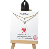 104957, GOLD DIPPED, "KIND HEART" DAINTY HEART CUBIC ZIRCONIA DOUBLE LAYERED NECKLACE