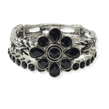 104965, WESTERN GEOMETRIC FLOWER ACCENT MULTI LAYERED STRETCH BRACELET