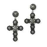 104987, WESTERN TEXTURED CROSS METAL DANGLE EARRING