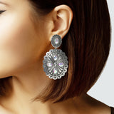 104989, WESTERN RHINESTONE ACCENT CONCHO METAL DANGLE EARRING