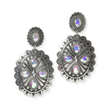 104989, WESTERN RHINESTONE ACCENT CONCHO METAL DANGLE EARRING