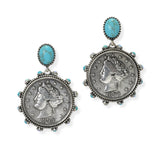 104990, WESTERN ENGRAVED COIN DANGLE EARRING