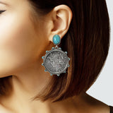 104991, WESTERN ENGRAVED COIN DANGLE EARRING